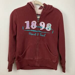 Y2K Cocoa Womens S Burgundy Fleece Lined Spellout Zip Front Hoodie Mallcore